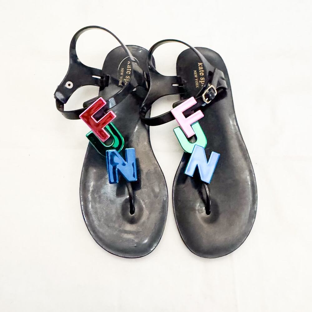 Kate Spade Fun Black Vinyl Patent Jelly Thong Sandal Size 10